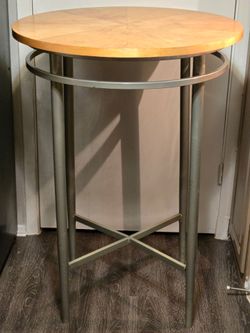 Round Wood Top Metal Bar Height table
