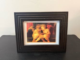 Fiorentino’s Two Cherubs Reading in a black wooden distressed tiered frame