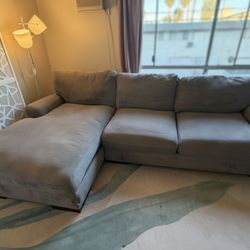 Modern Gray L-Shaped Couch Sectional with Chaise – Good Condition!