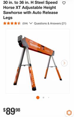 30 in. to 36 in. H Steel Speed Horse XT Adjustable Height Sawhorse with Auto Release Legs