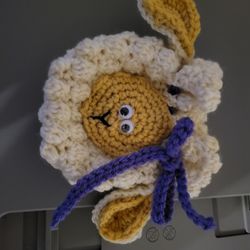 hand crocheted sheep treat, gift, gift card, etc. drawstring bag