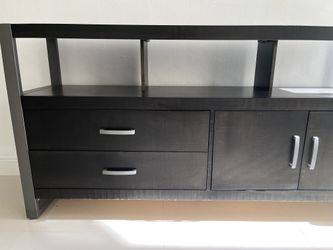 Dark Wood And Brushed Metal Entertainment Center