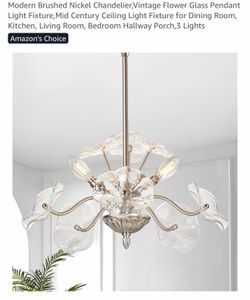 Chandelier modern vintage flower glass pendant light fixture brushed nickel new