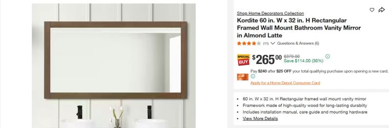 Kordite Rectangular Framed Wall Mount Bathroom Vanity Mirror in Almond Latte