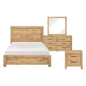 Brand new natural finish/brown/gray queen bedframe + dresser + mirror + nightstand 4PCs bedroom set