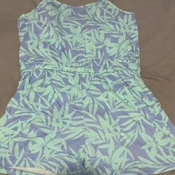 Old Navy Tropical Leaf Romper XXL 18 Green Purple Summer Vacation Outfit