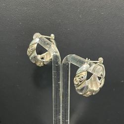 Vintage Y2K 14K Gold Scroll Swirl Pattern 925 Sterling Silver Hoop Earrings