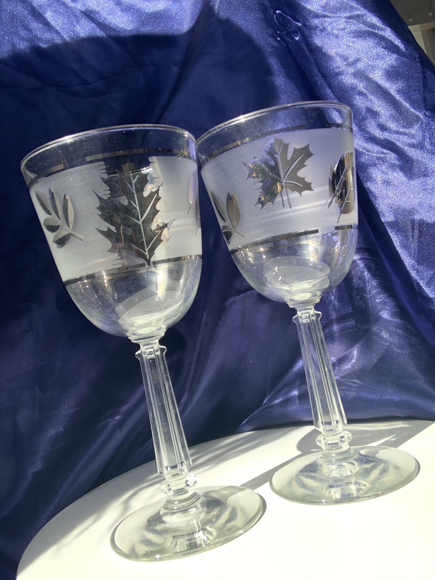 Two MCM Libby Silver Leaf Stem Ware