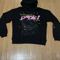 Black And Pink Sp5der Hoodie Size Small