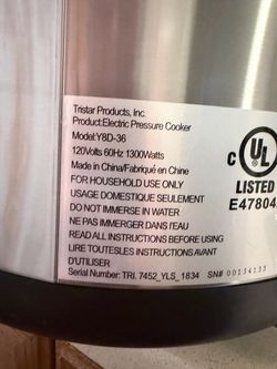 Tristar Electric Pressure Cooker Model Y8D-36