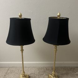 33'' Tall Vintage Table Lamp Set of 2, Candle Stick Buffet Lamps with Gold Leaf Finish and Black Linen Shades,