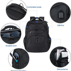 KROSER TSA Friendly Travel Laptop Backpack 18.4 inch XXXL Gaming Backpack Water-Repellent College Daypack Business Backpack with RFID Pockets & USB Po