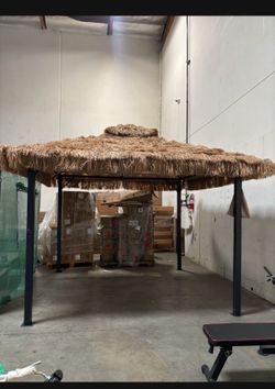 New 10'x10' Metal Frame Thatched Tiki Bar Gazebo Patio Gazebo with Straw Thatch Roofing