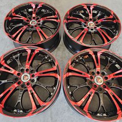17" black/polished red rims wheels new 5x100 5x114.3 bolt patterns