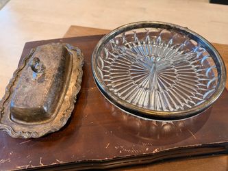 Vintage Silver-Plated Butter Dish and Glass Relish Tray