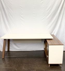 L-Shaped White Wood 2-Drawer Executive Desk *Delivery included*