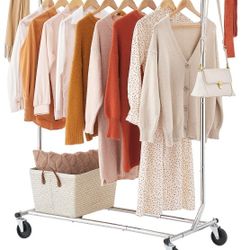 Heavy Duty Clothes Racks Foldable Garment Rack with Wheels and Extendable Rod, Collapsible Clothing Rack Max Capacity 250lbs, Industrial Rolling Racks