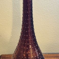 Mid Century 1960s Empoli Bottle Deep Plum Italian Glass Genie Decanter Hobnail Vase - 16” Tall  