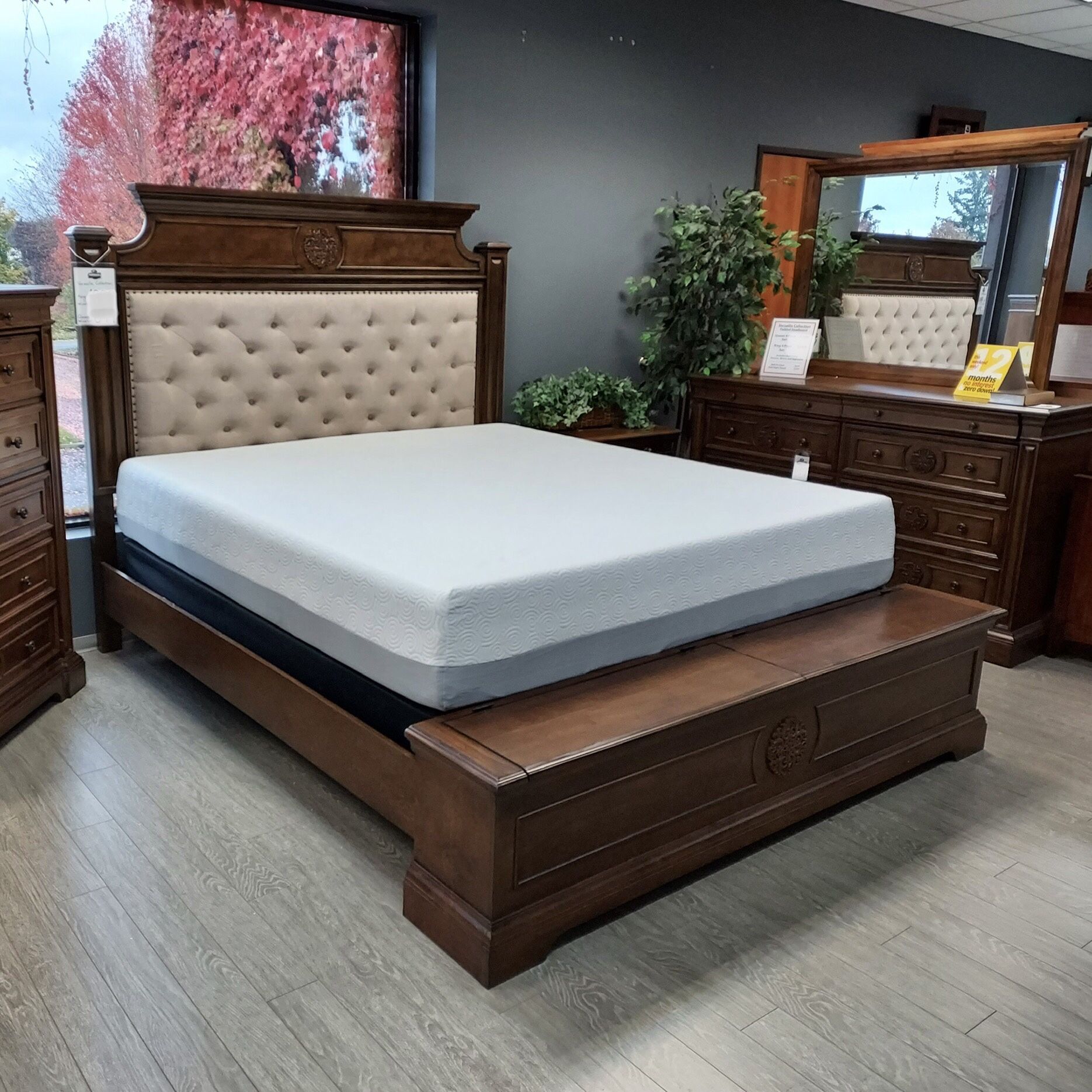 Brown Padded Headboard King / Queen Bed Frame w Footboard Storage - Versailles