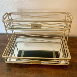 Home Details Mirrored 2-Tier Vanity Tower Organizer Rose Gold Steel & Glass 