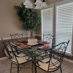 Tempered Glass with Iron Base Dining Room Set