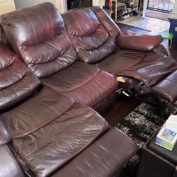 Dark Brown Large 3 section Sofa Leather Recliner 