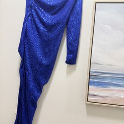 Stunning Royal Blue Sequin Evening Dress – One Shoulder – Size M – Worn Once – Excellent