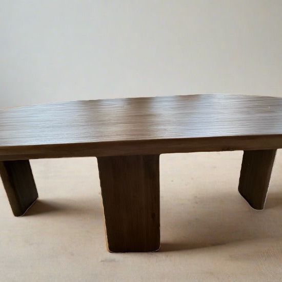 Modern Contemporary Acacia Wood Oval Coffee Table with Rounded Legs