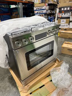 Nipus 36 in. 6-Burners Slide-in Gas Range in Stainless Steel with Air Fry Technology and Steam Clean