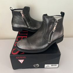 Guess Paulie Black Metallic Leather Boots Size 10 New