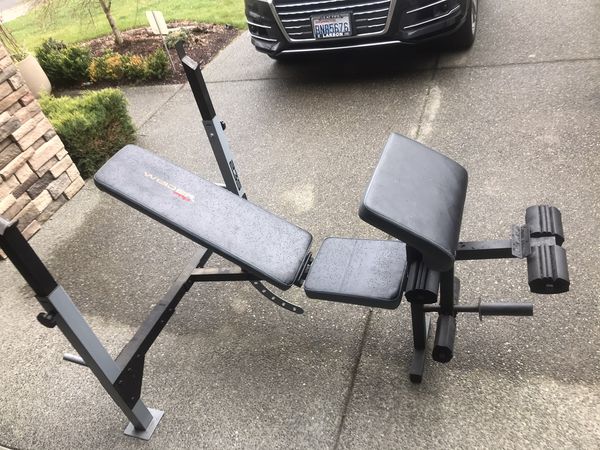 Weider Pro Olympic adjustable weight bench with leg extension, leg curl ...