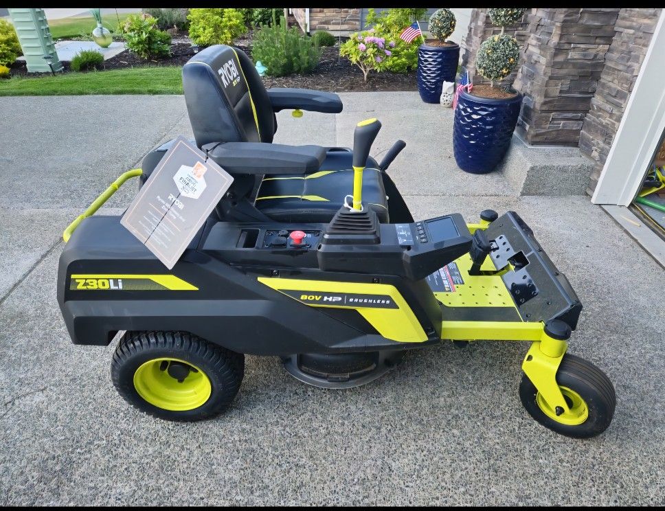 Ryobi 80V brushless 30 inch zero turn ride on mower with charger and 2 batteries
