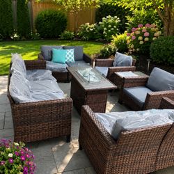 7pc Outdoor Patio Furniture Set With Firepit Table 