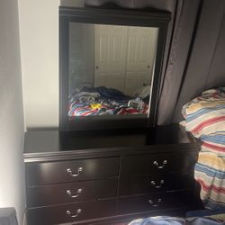 Dresser With Mirror 6 Drawers BLK
