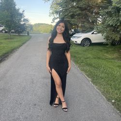 Oh polly Embellished Bandeau Cowl Neck Maxi Dress in Black - Size 2 