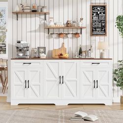71" Large Sideboard with Storage, Farmhouse Kitchen Buffet Cabinet with Adjustable Shelves and 6 Barn Doors 