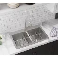 Elkay Avenue Stainless Steel 33 in. Double Bowl Dual Mount Kitchen Sink Kit