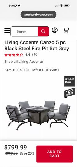 Living Accents Canzo 5 pc Black Steel Fire Pit Set Gray
