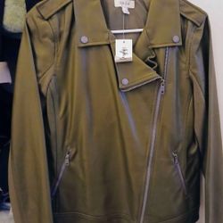 Style & Co Faux-Leather Moto Jacket in Winter Moss (Green)