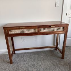 Wooden & Wicker Entry Table