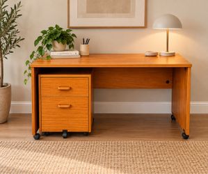 Wood Desk with Rolling File Cabinet