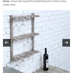 Wine Glass Rack - Wall-Mounted Torched Wood Stemware Rack, 12 Glassware Holder Rack, Wine Glasses Storage Hanger for Bar Kitchen 