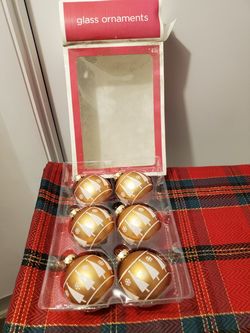 Box of 6 Pretty gold glass ornaments