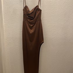 Brown Satin Formal Dress Size S