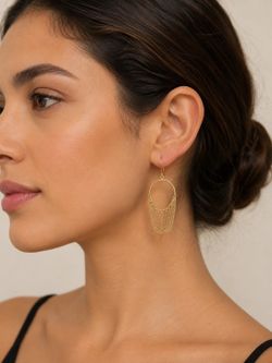 14k  Yellow Gold Cascade Dangle Chain Hoop Earrings