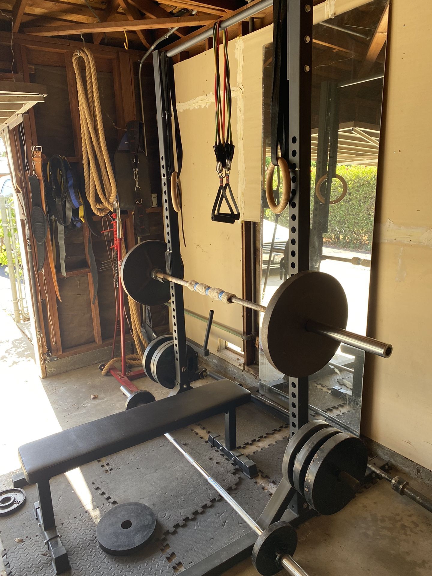 Weights, Bench, Squat Rack, Mirror