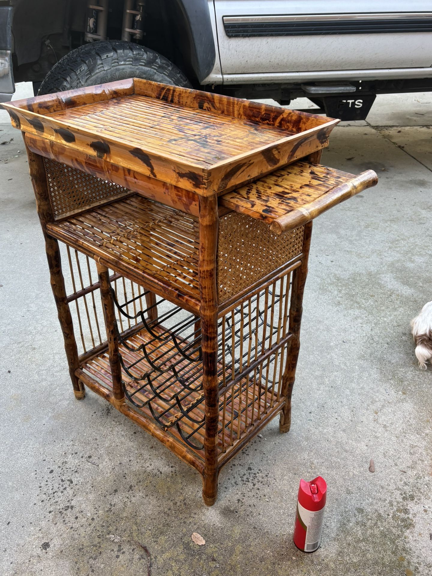 Tortoise Bamboo Bar Cart With Wine Rack