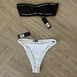 NWT Dolce Vita Strapless Black/White Studded Bikini Size S 