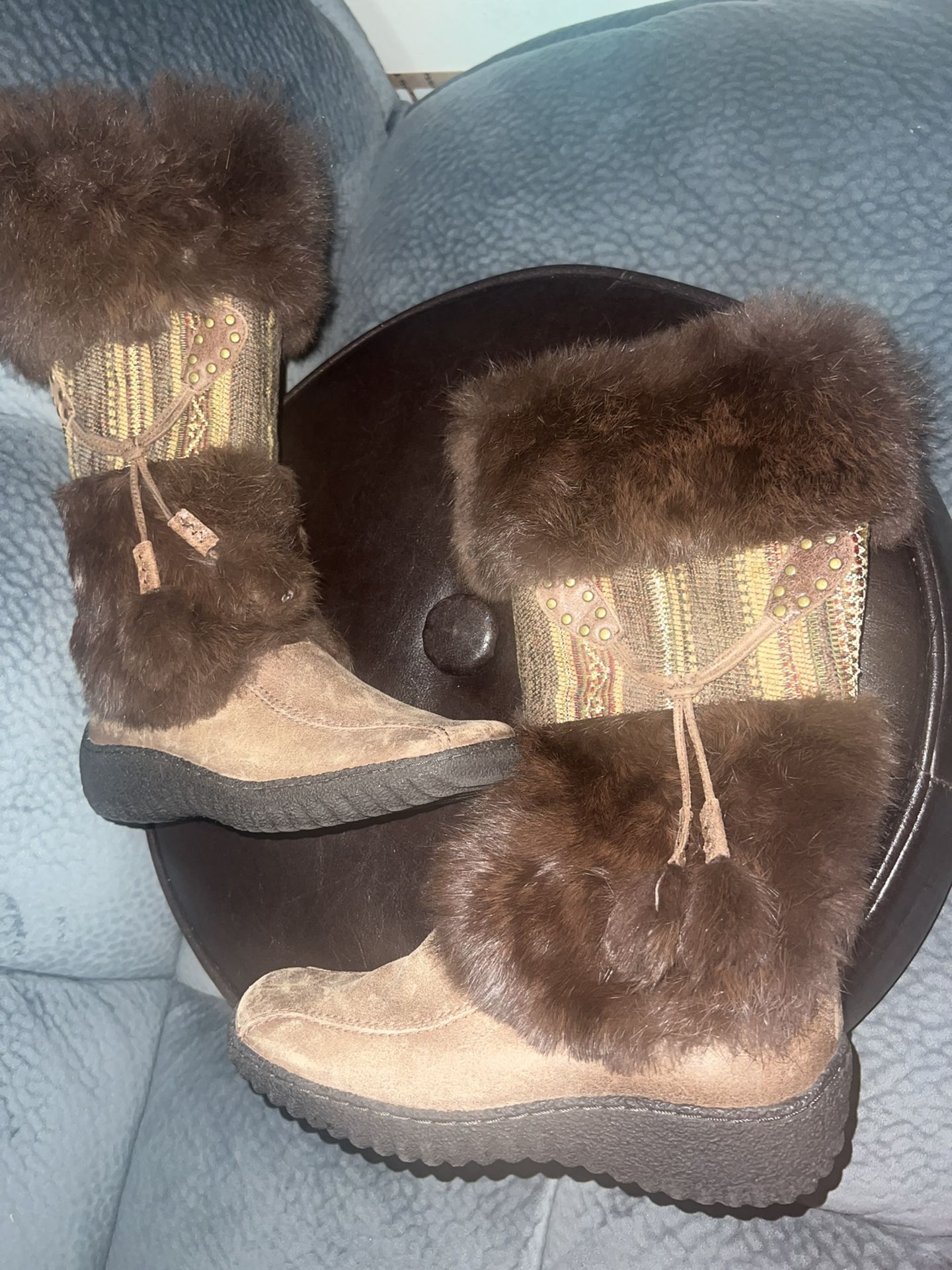 Nine West Rabbit fur leather snow boots size 5.5M