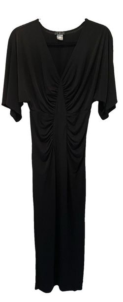 VENUS Black Ruched V-Neck Flutter Sleeve Side Slit Maxi Dress Size S